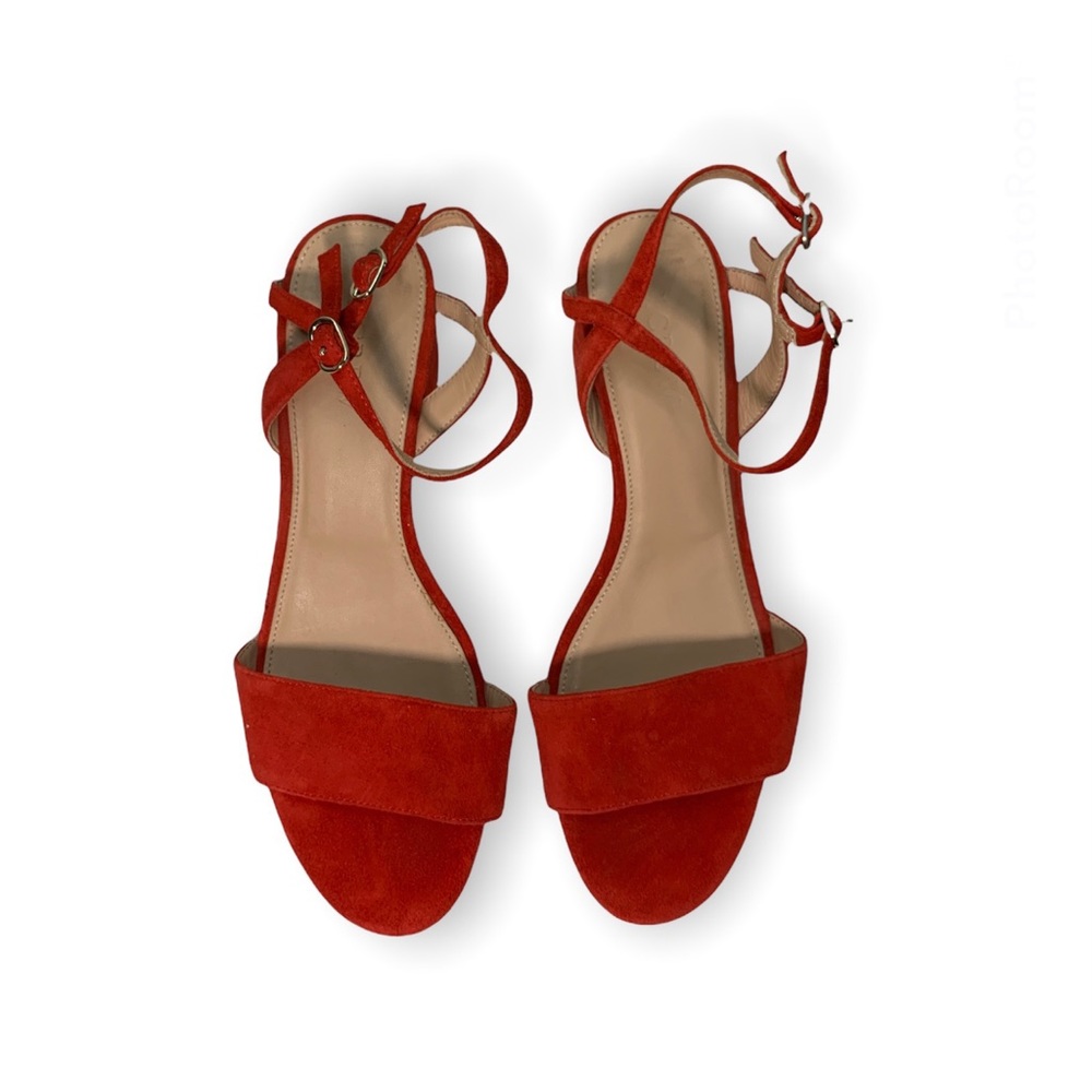 J. Crew Red Suede Block Heel Sandals - Picture 6 of 6